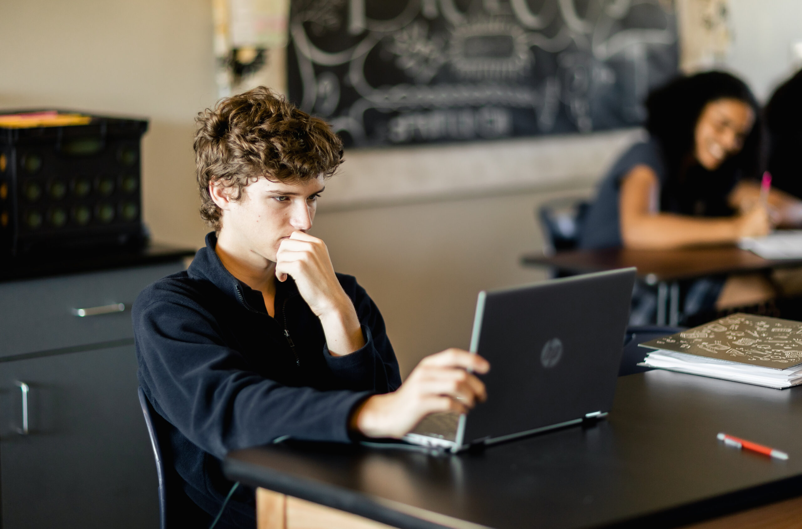 Providence Classical School student using a laptop computer