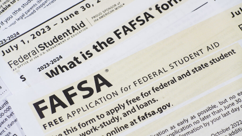 A close up of the Free Application for Federal Student Aid (FAFSA)
